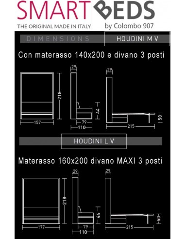 Letto a scomparsa con divano Houdini matrimoniale