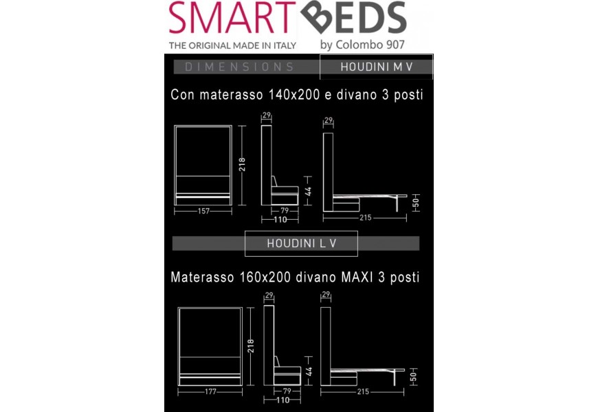 Letto a scomparsa con divano Houdini matrimoniale