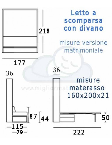 Letto a scomparsa con divano matrimoniale