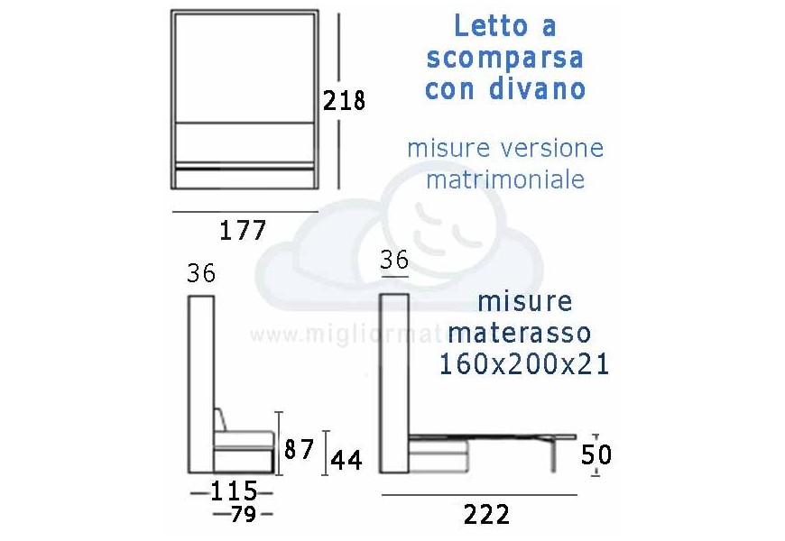 Letto a scomparsa con divano matrimoniale