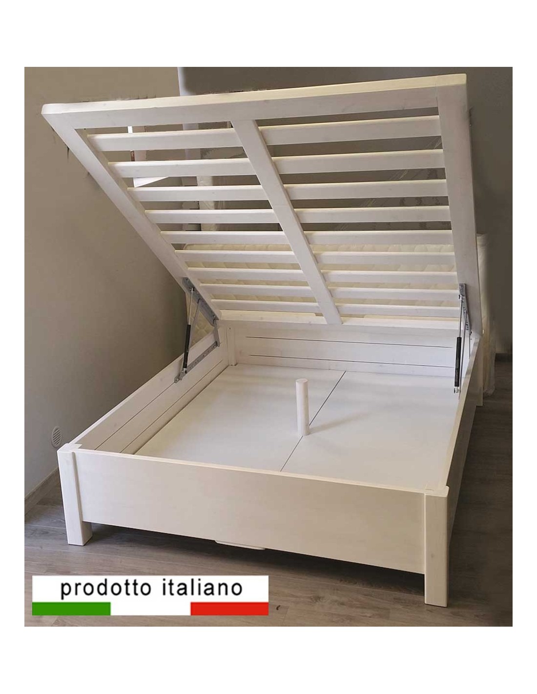 Letto legno naturale matrimoniale contenitore