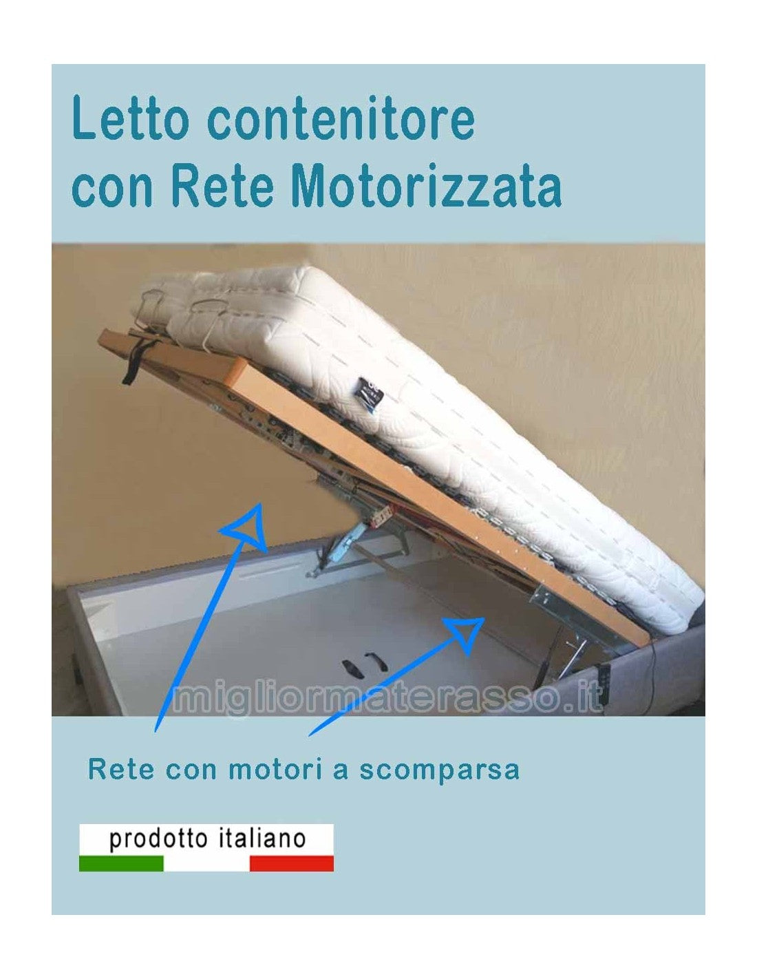Sommier matrimoniale contenitore con rete motorizzata