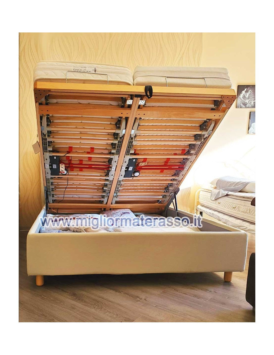 Double electric bed base with concealed motor