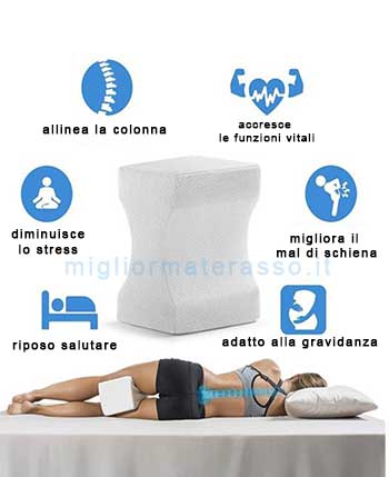 Cuscino per Gambe e Ginocchia per Dormire sul Fianco Riposa Di Lato Gambe e  Schiena in Memory Foam e Bambù Supporto Ortopedico e Anatomico Lombare per