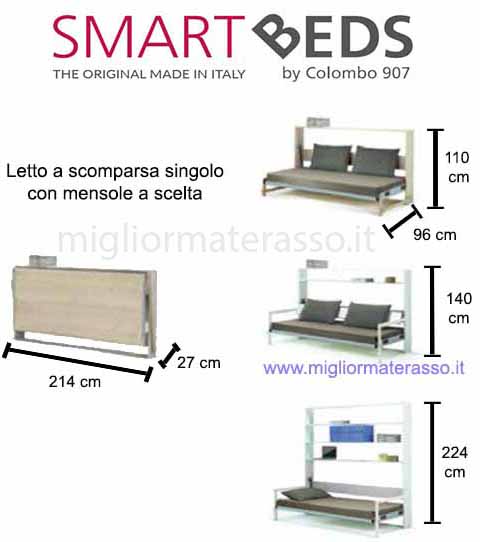 misure letto scomparsa singolo